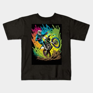 Dirt Bike With colorful Paint Splash Design Kids T-Shirt